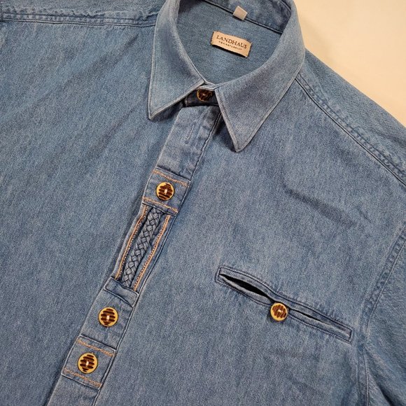 Landhaus C&A Naturally Shirt Mens Medium Blue Denim Classic Fit Button Up Casual - Picture 8 of 15